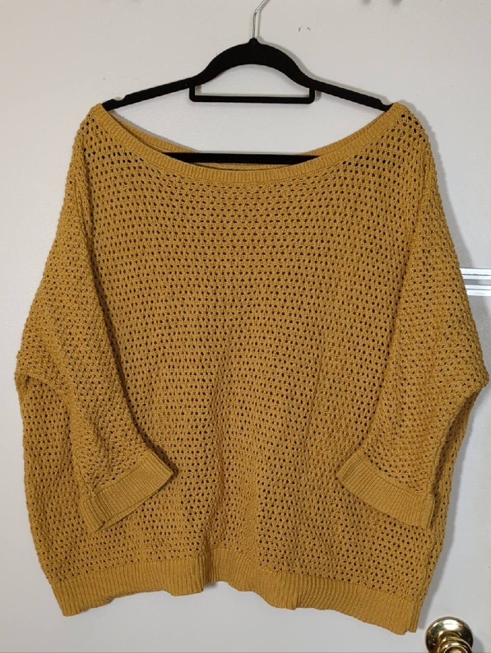 Reitmans Women's Mustard Off-the-Shoulder Open-Knit Sweater